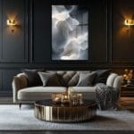 Eterik Dans: Altın Dokunuşlu Soyut Cam Tablo Duvar Dekoru Eterik Dans: Altın Dokunuşlu Soyut Cam Tablo Dekoratif Cam Tablo