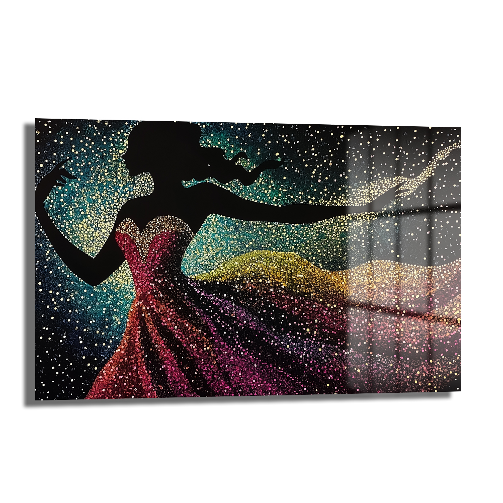 Sonsuz Işıltı: Dans Eden Kadın Silüeti Modern Cam Tablo - Glazella Sonsuz Işıltı: Dans Eden Kadın Silüeti Modern Cam Tablo - Glazella