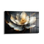 Altın Dokunuşlu Lotus Zarafeti: Modern Lüks Çiçek Cam Tablo - Glazella Altın Dokunuşlu Lotus Zarafeti: Modern Lüks Çiçek Cam Tablo - Glazella
