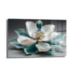 Aqua Lotus Zarafeti: Altın Detaylı Modern Cam Tablo - Glazella
