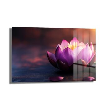 Zen Lotus: Mor ve Pembe Tonlarında Modern Dekoratif Cam Tablo - Glazella