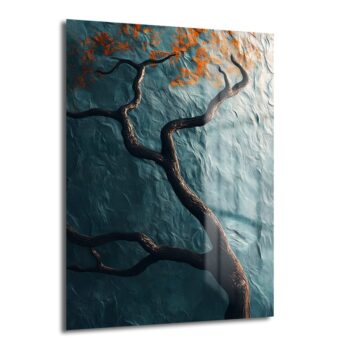 Gizemli Teal Ağaç: Modern Sanat Cam Tablo - Glazella