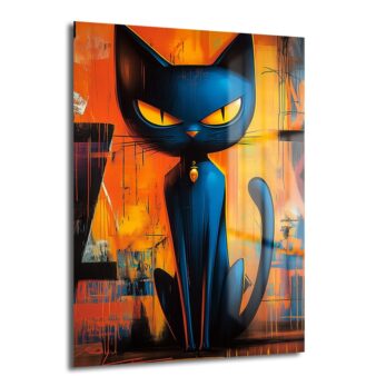 Gizemli Bakışlar: Modern Sanat Siyah Kedi Cam Tablo - Glazella