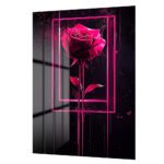 Dramatik Pembe Gül: Neon Çerçeveli Modern Sanat Cam Tablo Duvar Dekoru Dramatik Pembe Gül: Neon Çerçeveli Modern Sanat Cam Tablo Dekoratif Cam Tablo