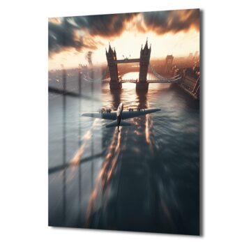 Dramatik Londra Uçuşu: Tower Bridge ve Gün Batımı Cam Tablo - Glazella