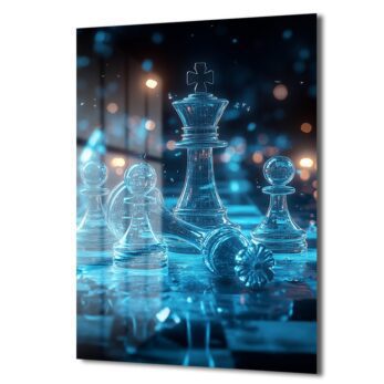 Mavi Buz Satranç: Stratejik Zafer Temalı Modern Cam Tablo - Glazella Mavi Buz Satranç: Stratejik Zafer Temalı Modern Cam Tablo - Glazella