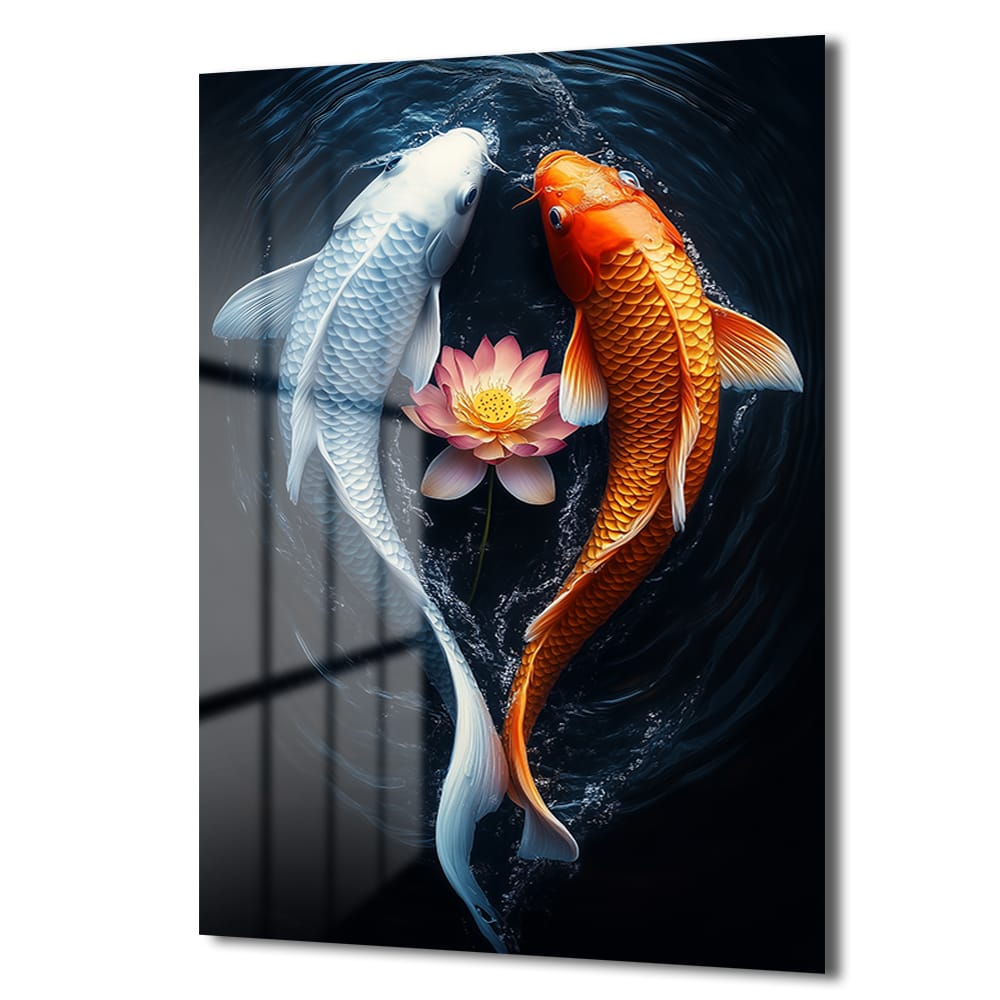 Uyumun Dansı: Koi Balığı ve Lotus Çiçeği Modern Cam Tablo Duvar Dekoru Uyumun Dansı: Koi Balığı ve Lotus Çiçeği Modern Cam Tablo - Görsel 4