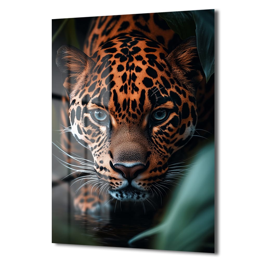 Jungle'ın Gizemli Bakışı: Mavi Gözlü Jaguar Temperli Cam Tablo - Glazella Jungle'ın Gizemli Bakışı: Mavi Gözlü Jaguar Temperli Cam Tablo - Glazella