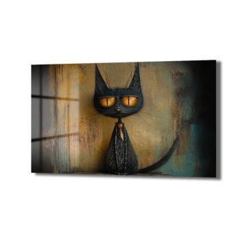 Gizemli Bakışlı Kara Kedi: Modern Sanat Temperli Cam Tablo - Glazella Gizemli Bakışlı Kara Kedi: Modern Sanat Temperli Cam Tablo - Glazella