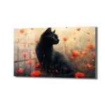 Gelincik Tarlasında Siyah Kedi: Büyüleyici Temperli Cam Tablo Duvar Dekoru Gelincik Tarlasında Siyah Kedi: Büyüleyici Temperli Cam Tablo Dekoratif Cam Tablo