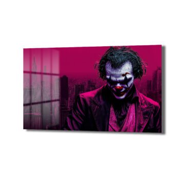Joker'in Şehri: Koyu Pembe Gotham Temalı Modern Cam Tablo - Glazella Joker'in Şehri: Koyu Pembe Gotham Temalı Modern Cam Tablo - Glazella
