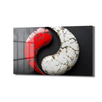 Kırmızı Beyaz Dinamik Denge: Modern Yin Yang Temperli Cam Tablo - Glazella Kırmızı Beyaz Dinamik Denge: Modern Yin Yang Temperli Cam Tablo - Glazella