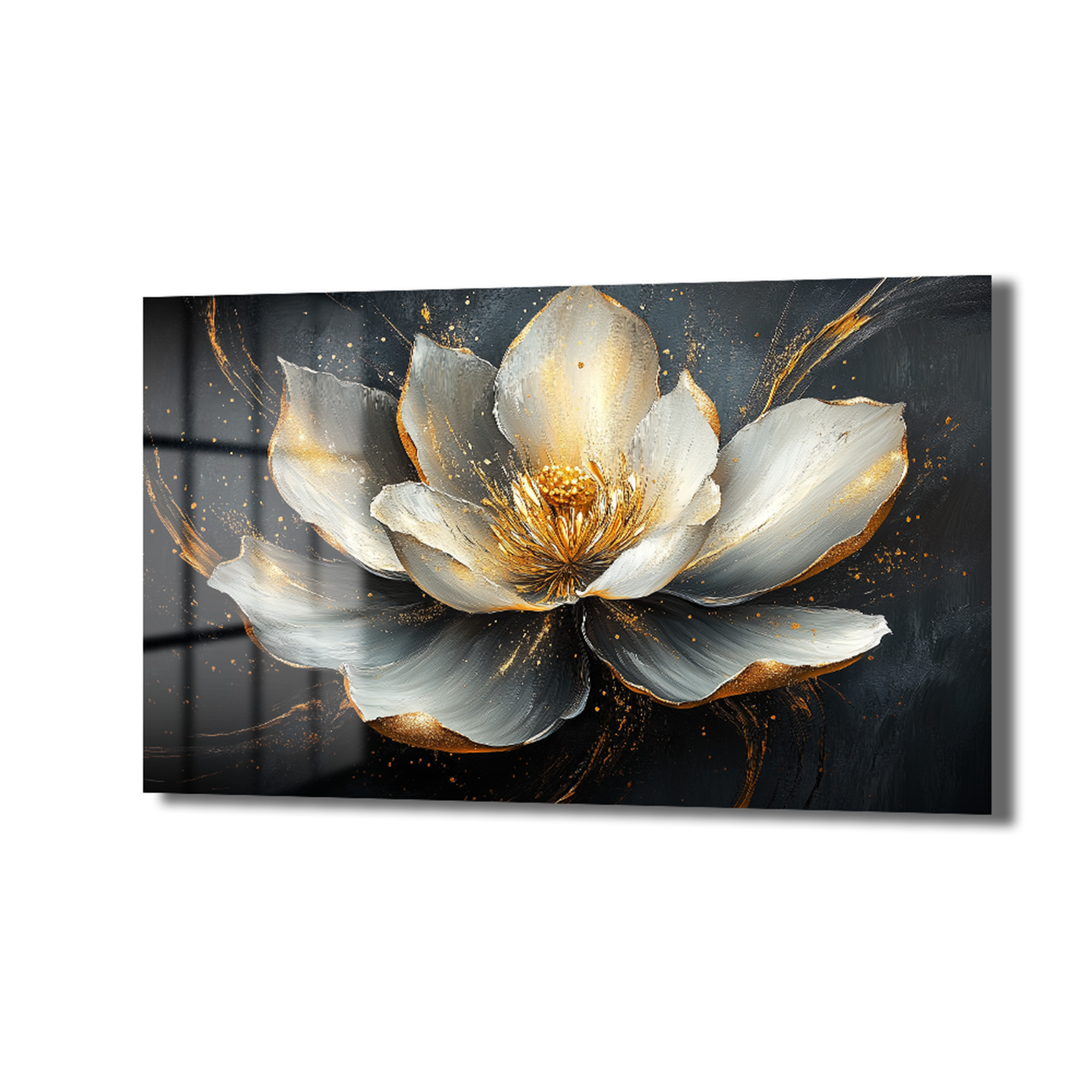 Altın Dokunuşlu Lotus Zarafeti: Modern Lüks Çiçek Cam Tablo - Glazella Altın Dokunuşlu Lotus Zarafeti: Modern Lüks Çiçek Cam Tablo - Glazella