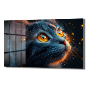 Gizemli Bakışlar: Parlayan Gözlü Siyah Kedi Cam Tablo - Glazella Gizemli Bakışlar: Parlayan Gözlü Siyah Kedi Cam Tablo - Glazella