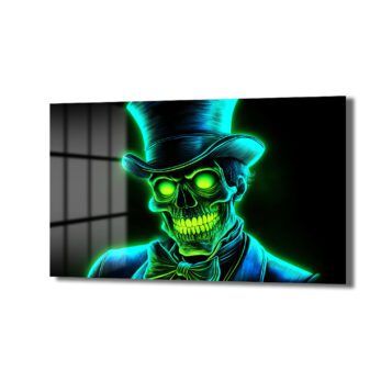 Neon Centilmen: Işıltılı Yeşil İskelet Cam Tablo - Modern Duvar Dekorasyonu - Glazella Neon Centilmen: Işıltılı Yeşil İskelet Cam Tablo - Modern Duvar Dekorasyonu - Glazella