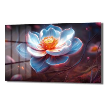 Işıltılı Lotus: Büyüleyici Mavi Tonlarda Modern Cam Tablo - Glazella Işıltılı Lotus: Büyüleyici Mavi Tonlarda Modern Cam Tablo - Glazella