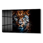 Mavi Gözlü Leopar: Vahşi Zarafet Temperli Cam Tablo Duvar Dekoru Mavi Gözlü Leopar: Vahşi Zarafet Temperli Cam Tablo Dekoratif Cam Tablo