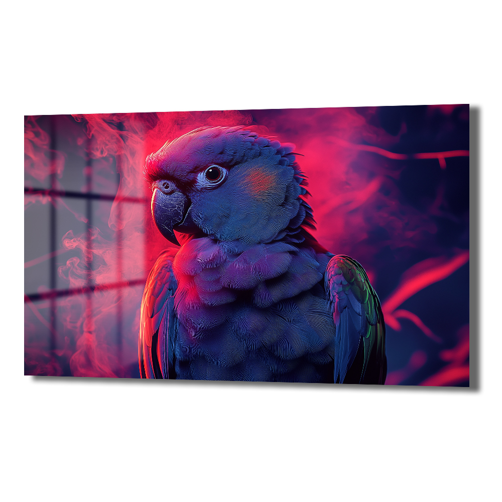 Neon Papağan: Kırmızı Dumanın Dansı ile Modern Cam Tablo Duvar Dekoru Neon Papağan: Kırmızı Dumanın Dansı ile Modern Cam Tablo - Görsel 4