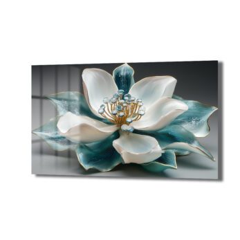 Aqua Lotus Zarafeti: Altın Detaylı Modern Cam Tablo - Glazella