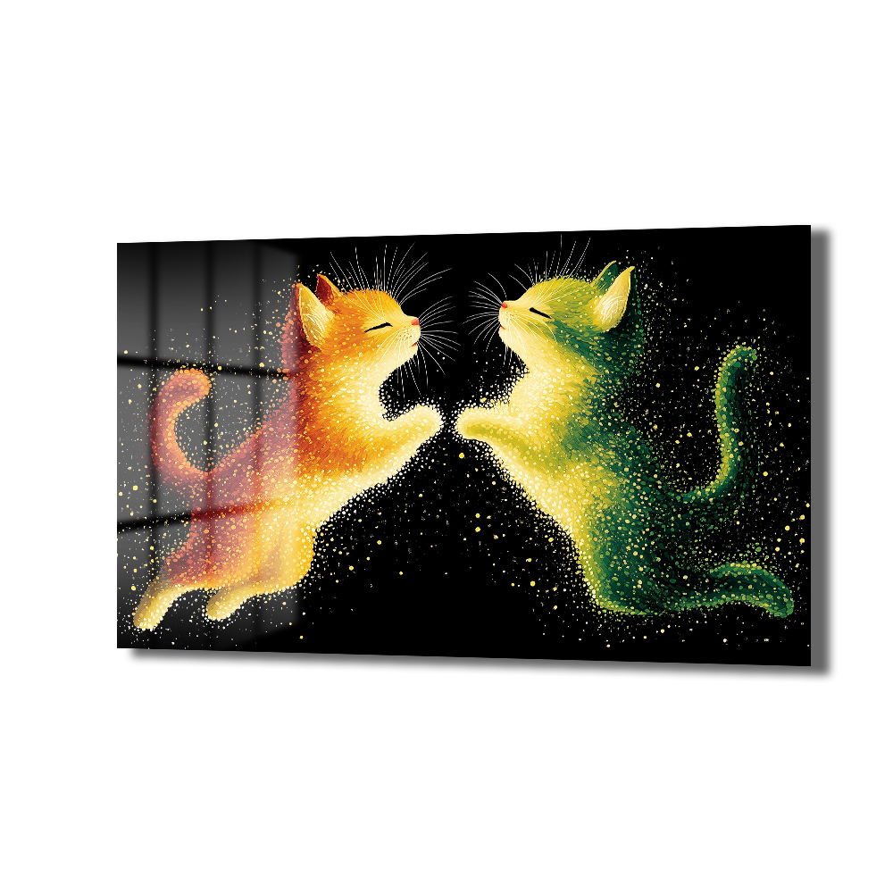 Işıltılı Kediler Dansı: Büyülü Aşk Cam Tablo - Glazella Işıltılı Kediler Dansı: Büyülü Aşk Cam Tablo - Glazella