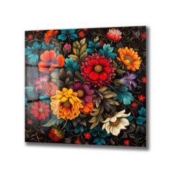 Renk Şöleni Floral Desenli Dekoratif Cam Tablo Duvar Dekoru Renk Şöleni Floral Desenli Dekoratif Cam Tablo Dekoratif Cam Tablo