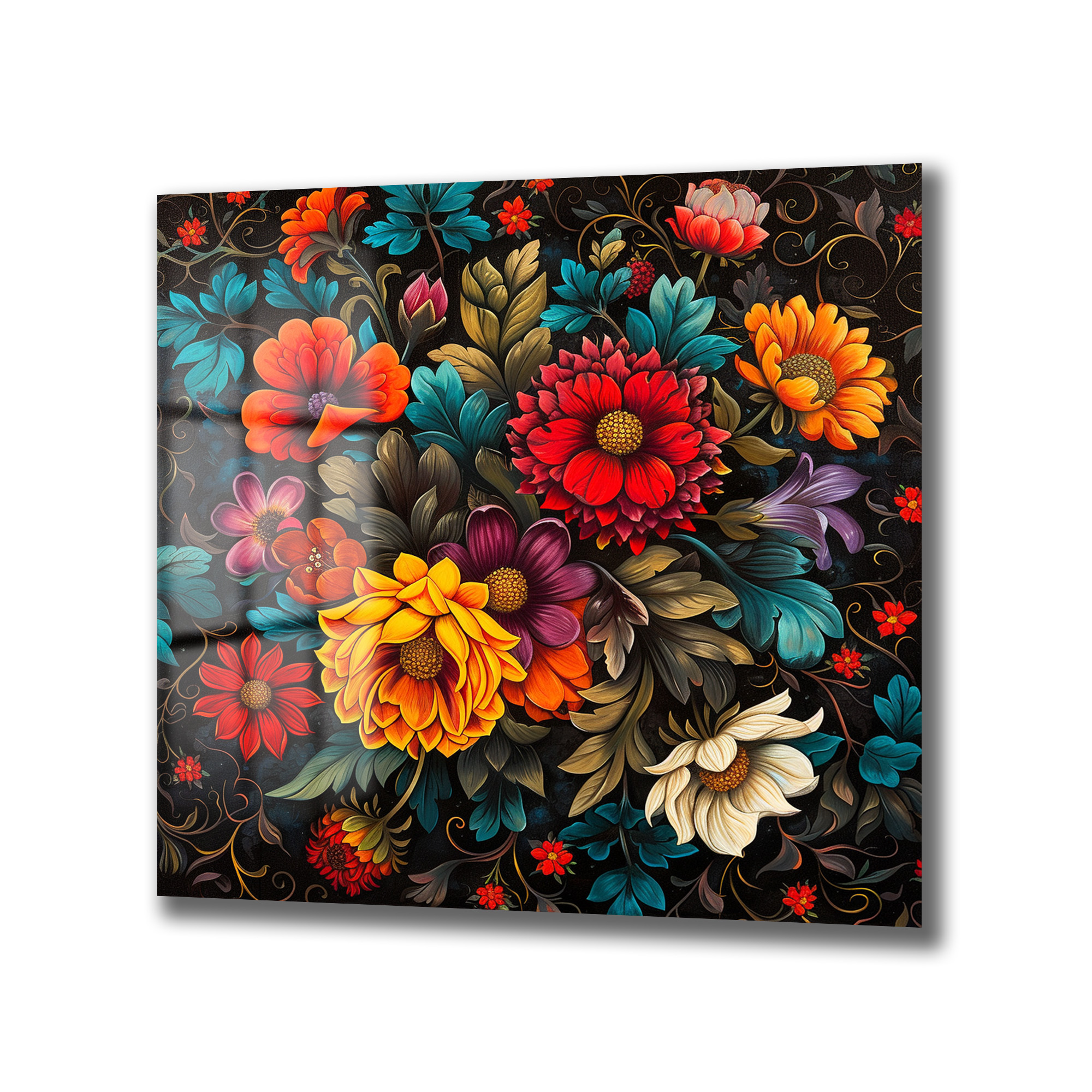 Renk Şöleni Floral Desenli Dekoratif Cam Tablo Duvar Dekoru Renk Şöleni Floral Desenli Dekoratif Cam Tablo - Görsel 4