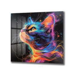 Göz Kamaştıran Neon Kedi Sanatı Cam Tablo Duvar Dekoru Göz Kamaştıran Neon Kedi Sanatı Cam Tablo Dekoratif Cam Tablo