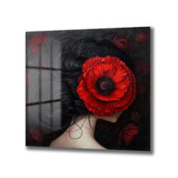 Gizemli Kırmızı Haşhaşlı Kadın Sanat Cam Tablo Duvar Dekoru Gizemli Kırmızı Haşhaşlı Kadın Sanat Cam Tablo Dekoratif Cam Tablo