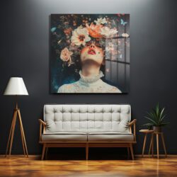 Ethereal Çiçeklerin Dansı: Gizemli Kadın Cam Tablo Duvar Dekoru Ethereal Çiçeklerin Dansı: Gizemli Kadın Cam Tablo Dekoratif Cam Tablo