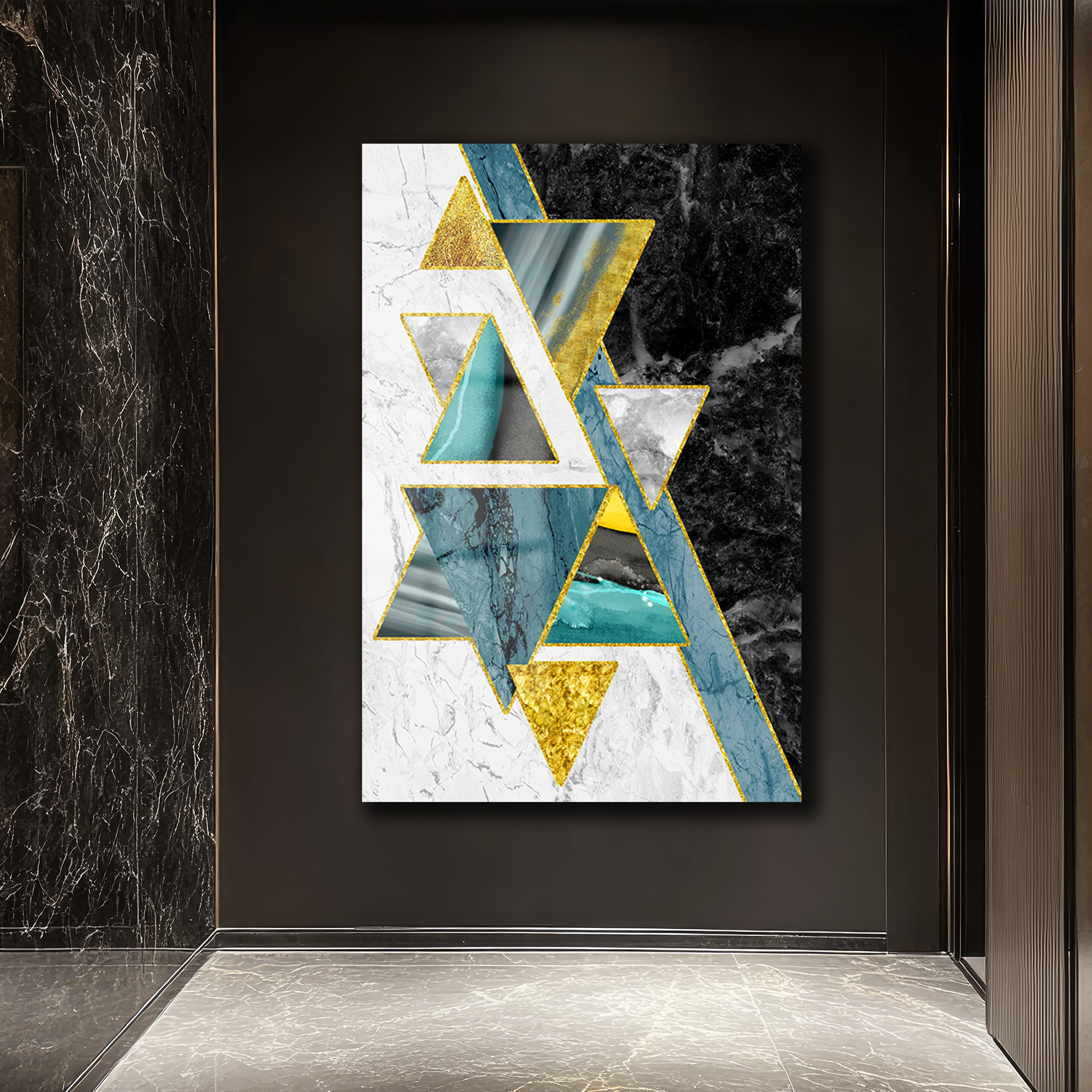 Altın Vurgulu Geometrik Soyut Modern Cam Tablo - Glazella Altın Vurgulu Geometrik Soyut Modern Cam Tablo - Glazella