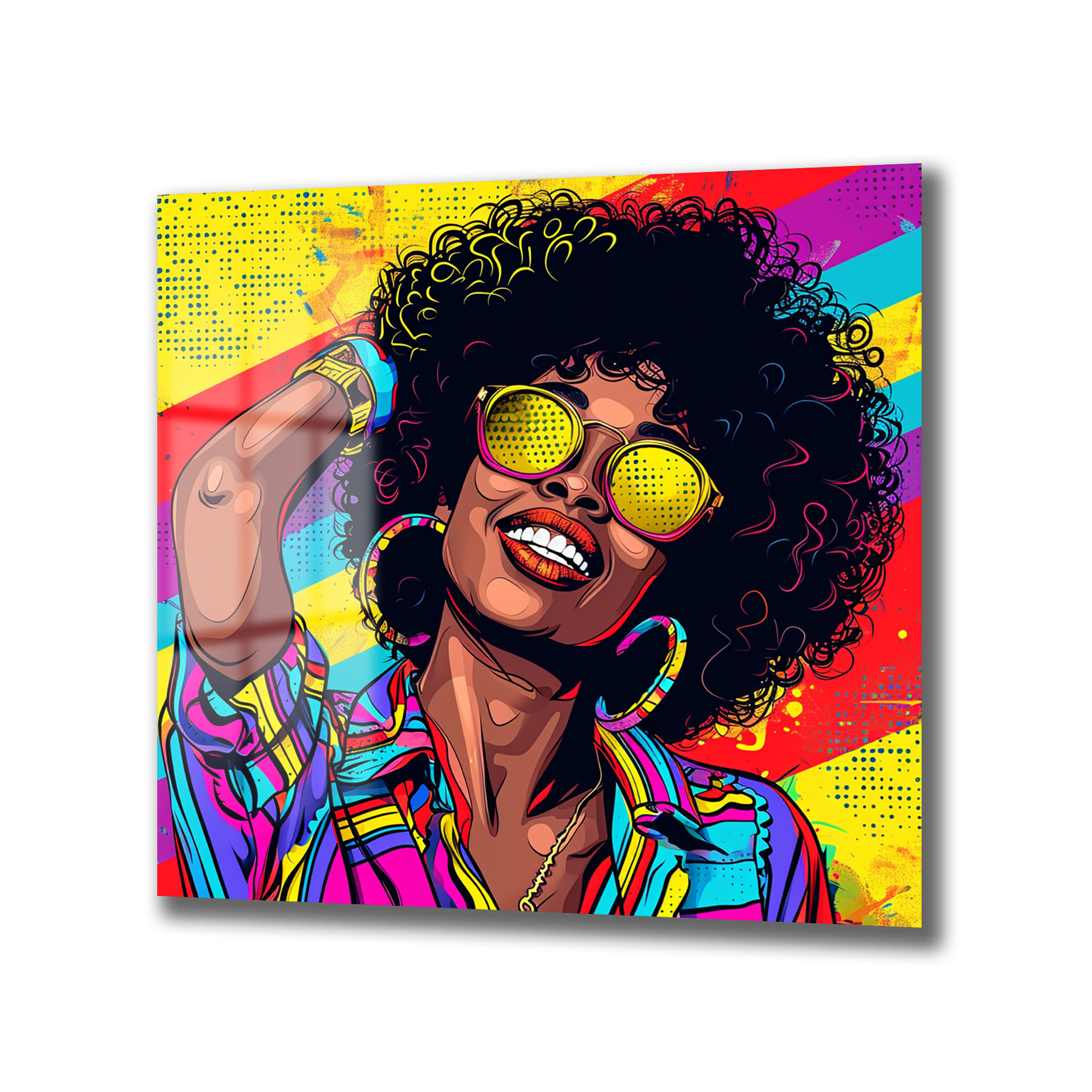 Pop Art Enerjili Renkli Kadın Portresi Cam Tablo - Glazella Pop Art Enerjili Renkli Kadın Portresi Cam Tablo - Glazella