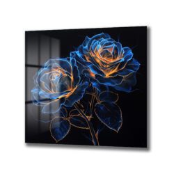 Neon Işıltılı Mavi Turuncu Güller Cam Tablo Duvar Dekoru Neon Işıltılı Mavi Turuncu Güller Cam Tablo Dekoratif Cam Tablo