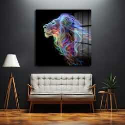 Majestik Neon Aslan Dijital Sanat Cam Tablo Duvar Dekoru Majestik Neon Aslan Dijital Sanat Cam Tablo Dekoratif Cam Tablo