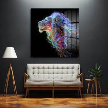 Majestik Neon Aslan Dijital Sanat Cam Tablo - Glazella