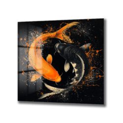 Koi Balığı Yin-Yang Sanatsal Sıçramalar Cam Tablo Duvar Dekoru Koi Balığı Yin-Yang Sanatsal Sıçramalar Cam Tablo Dekoratif Cam Tablo