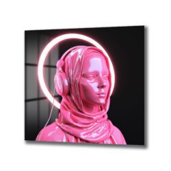 Pembe Neon Haleli Fütüristik Kadın Cam Tablo Duvar Dekoru Pembe Neon Haleli Fütüristik Kadın Cam Tablo Dekoratif Cam Tablo