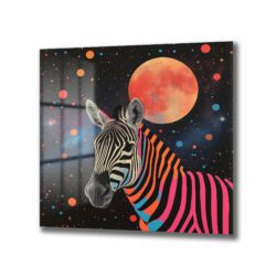 Uzaydaki Neon Zebra Temalı Dekoratif Cam Tablo Duvar Dekoru Uzaydaki Neon Zebra Temalı Dekoratif Cam Tablo Dekoratif Cam Tablo