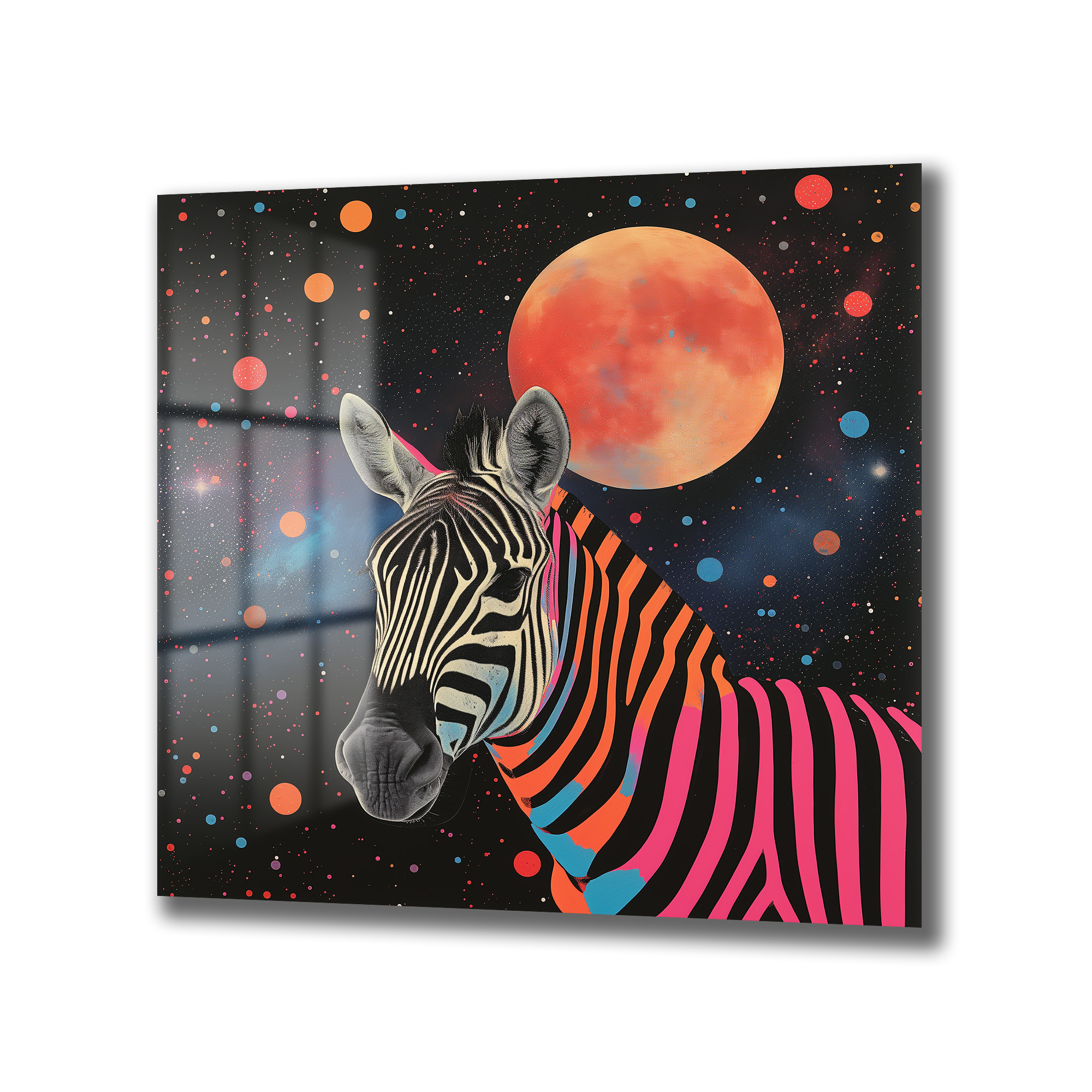 Uzaydaki Neon Zebra Temalı Dekoratif Cam Tablo Duvar Dekoru Uzaydaki Neon Zebra Temalı Dekoratif Cam Tablo - Görsel 4