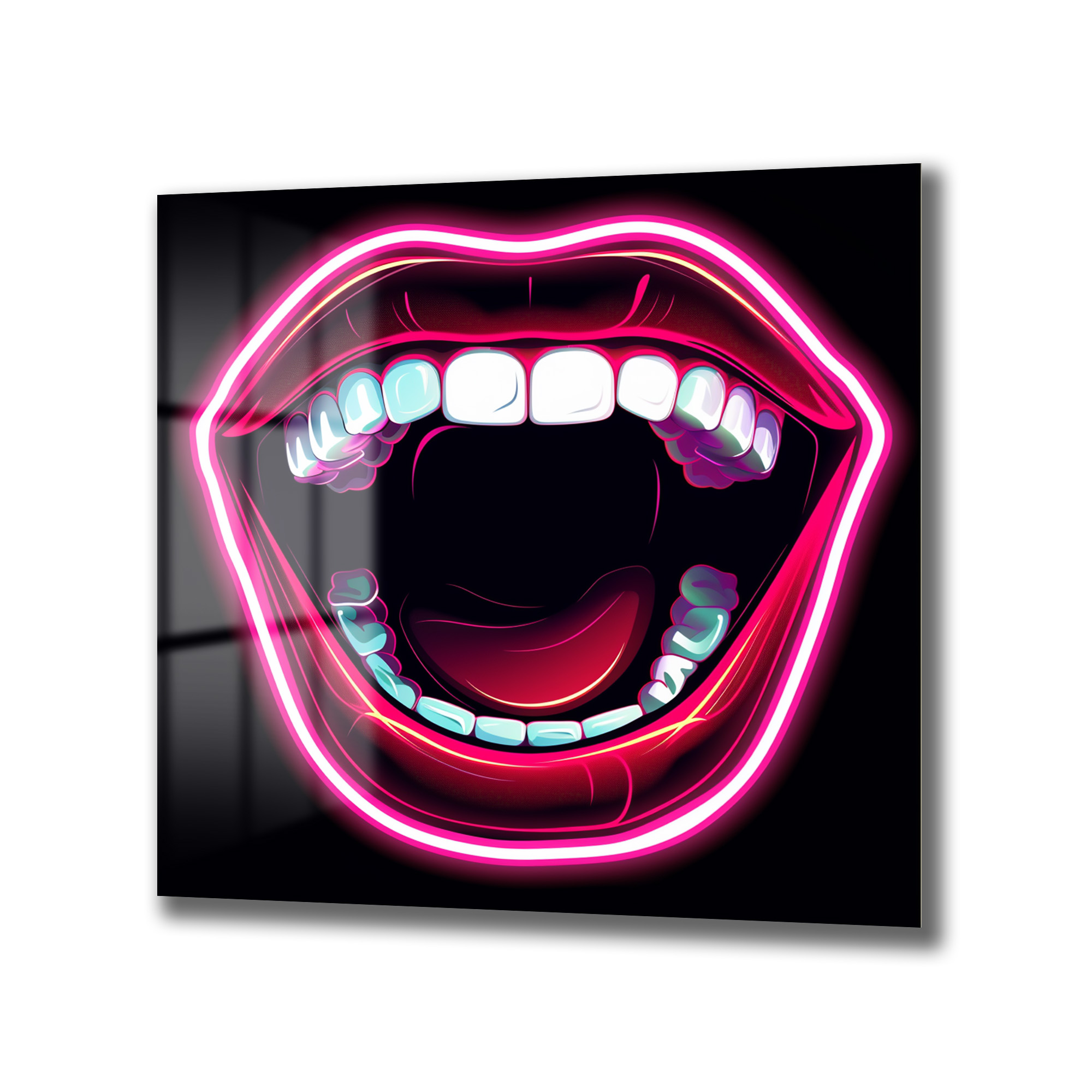 Neon Dudaklar Pop Art Cam Tablo - Enerjik Duvar Sanatı Duvar Dekoru Neon Dudaklar Pop Art Cam Tablo - Enerjik Duvar Sanatı - Görsel 4