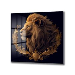 Majestik Aslan ve Altın Barok Çerçeve Cam Tablo Duvar Dekoru Majestik Aslan ve Altın Barok Çerçeve Cam Tablo Dekoratif Cam Tablo
