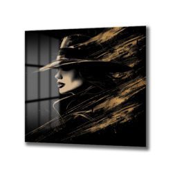 Gizemli Kadın ve Altın Esintisi Modern Cam Tablo Duvar Dekoru Gizemli Kadın ve Altın Esintisi Modern Cam Tablo Dekoratif Cam Tablo