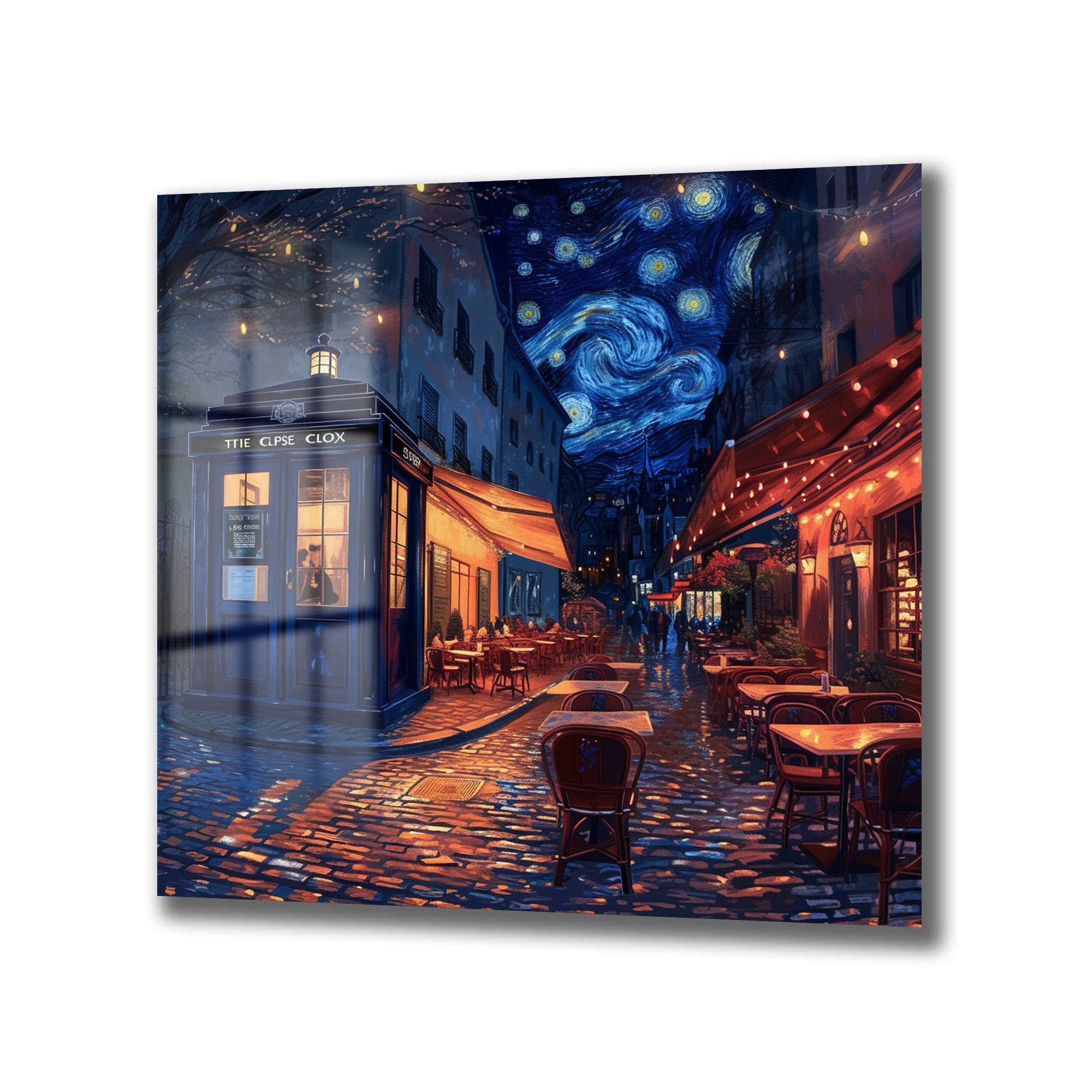 Yıldızlı Gece Paris Sokağı ve Gizemli TARDIS Cam Tablo Duvar Dekoru Yıldızlı Gece Paris Sokağı ve Gizemli TARDIS Cam Tablo - Görsel 4
