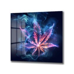 Neon Işıltılı Kenevir Yaprağı Cam Tablo - Mistik Duman Sanatı Duvar Dekoru Neon Işıltılı Kenevir Yaprağı Cam Tablo - Mistik Duman Sanatı Dekoratif Cam Tablo