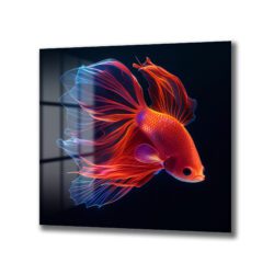 Ateş ve Buz Betta Balığı Cam Tablo - Neon Işıltılı Sanat Duvar Dekoru Ateş ve Buz Betta Balığı Cam Tablo - Neon Işıltılı Sanat Dekoratif Cam Tablo