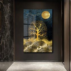 Büyüleyici Altın Ağaç ve Geyik Manzarası Cam Tablo Duvar Dekoru Büyüleyici Altın Ağaç ve Geyik Manzarası Cam Tablo Dekoratif Cam Tablo