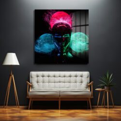 Fütüristik Neon Enerji İnsan Figürü Cam Tablo Duvar Dekoru Fütüristik Neon Enerji İnsan Figürü Cam Tablo Dekoratif Cam Tablo
