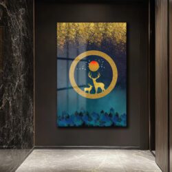 Altın Geyikler ve Güneş Modern Cam Tablo Duvar Dekoru Altın Geyikler ve Güneş Modern Cam Tablo Dekoratif Cam Tablo