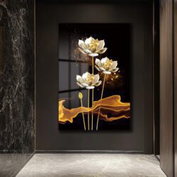 Lüks Altın Lotus Çiçekleri Cam Tablo | Modern Duvar Sanatı Duvar Dekoru Lüks Altın Lotus Çiçekleri Cam Tablo | Modern Duvar Sanatı Dekoratif Cam Tablo