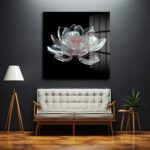 Ethereal Cam Lotus Çiçeği Cam Tablo: Zarafetin Yansıması Dekoratif Cam Tablo