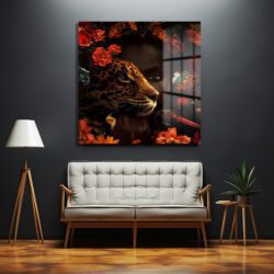 Doğanın Ruhu: Leopar ve Çiçekler Temalı Sanatsal Cam Tablo Duvar Dekoru Doğanın Ruhu: Leopar ve Çiçekler Temalı Sanatsal Cam Tablo Dekoratif Cam Tablo